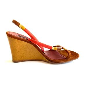 Marc Jacobs Suede & Wooden Sling Back Wedge Sandal